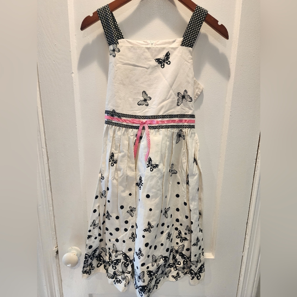 Ashley Ann Butterfly and Polka Dot Dress - White and Black